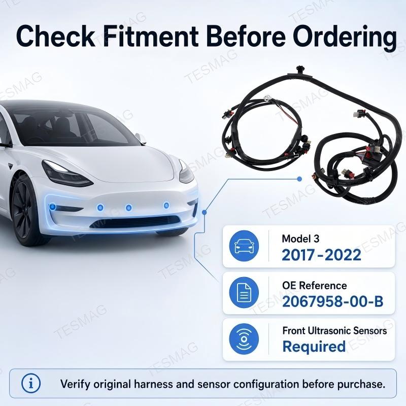 Front Bumper Parking Sensor Wiring Harness for Tesla Model 3 2017–2022 | OE 2067958-00-B