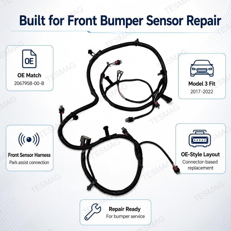 Front Bumper Parking Sensor Wiring Harness for Tesla Model 3 2017–2022 | OE 2067958-00-B