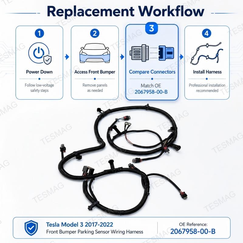 Front Bumper Parking Sensor Wiring Harness for Tesla Model 3 2017–2022 | OE 2067958-00-B
