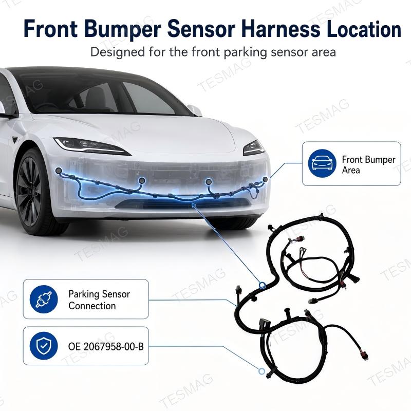 Front Bumper Parking Sensor Wiring Harness for Tesla Model 3 2021–2022 | OE 2067958-00-B