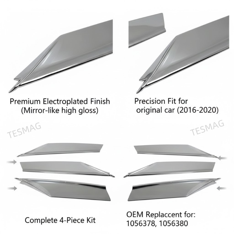 Front Fog Light Frame Chrome Strip Trim for Tesla Model S 2016-2020 (1056378 1056379 1056380)