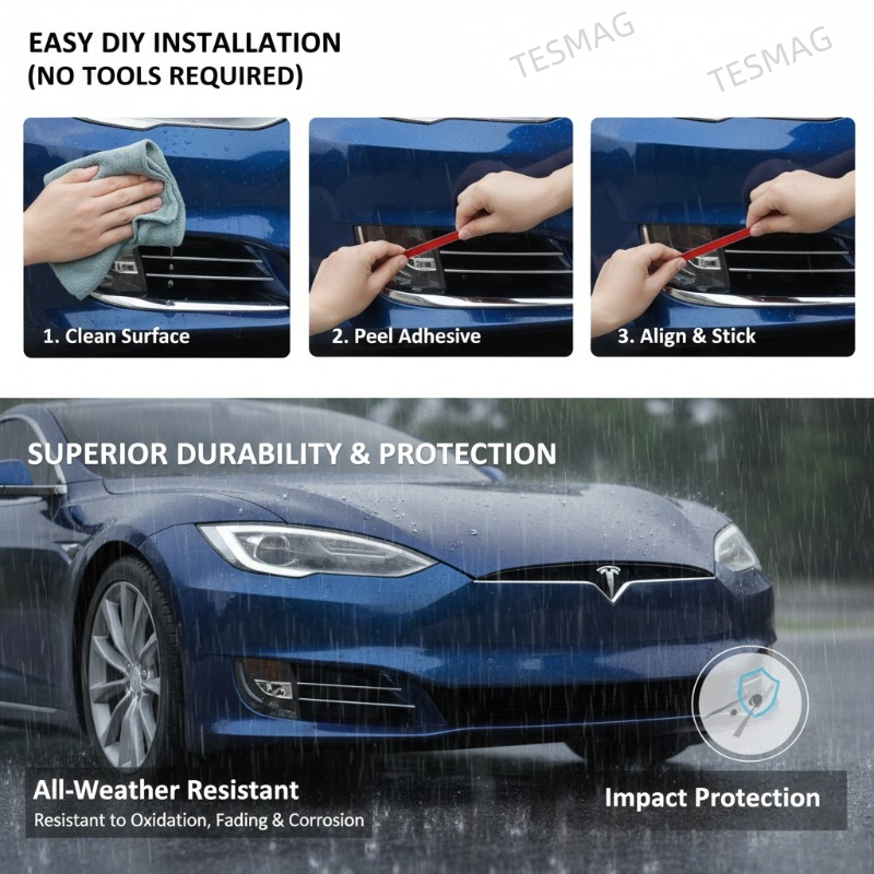 Front Fog Light Frame Chrome Strip Trim for Tesla Model S 2016-2020 (1056378 1056379 1056380)