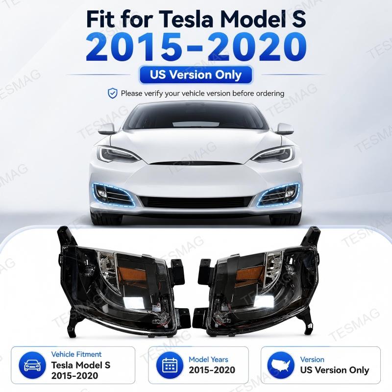Front LED DRL Fog Light for Tesla Model S 2015-2020 US Version 6005915-00-E 6005916-00-E