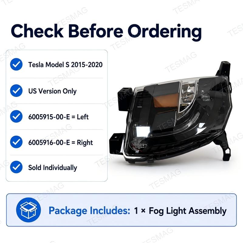 Front LED DRL Fog Light for Tesla Model S 2015-2020 US Version 6005915-00-E 6005916-00-E