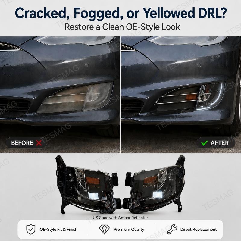 Front LED DRL Fog Light for Tesla Model S 2015-2020 US Version 6005915-00-E 6005916-00-E
