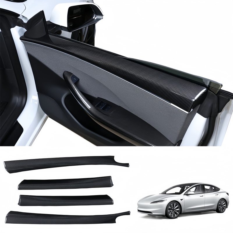 Front Rear Carbon Fiber Upper Door Panel Covers for Tesla Model 3 Highland / Y Juniper