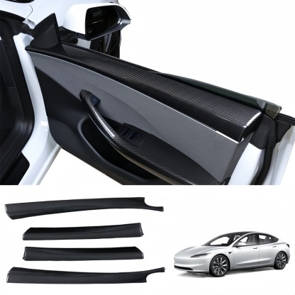 Front Rear Carbon Fiber Upper Door Panel Covers for Tesla Model 3 Highland / Y Juniper