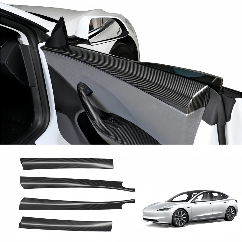 Front Rear Carbon Fiber Upper Door Panel Covers for Tesla Model 3 Highland / Y Juniper