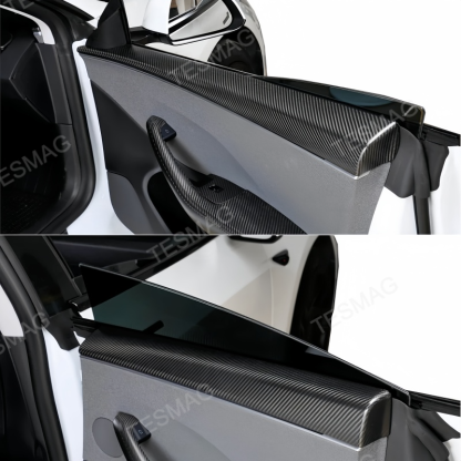 Front Rear Carbon Fiber Upper Door Panel Covers for Tesla Model 3 Highland / Y Juniper