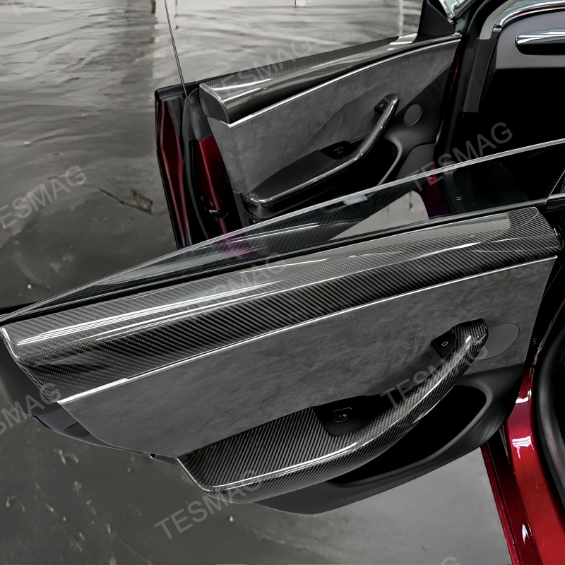 Front Rear Carbon Fiber Upper Door Panel Covers for Tesla Model 3 Highland / Y Juniper