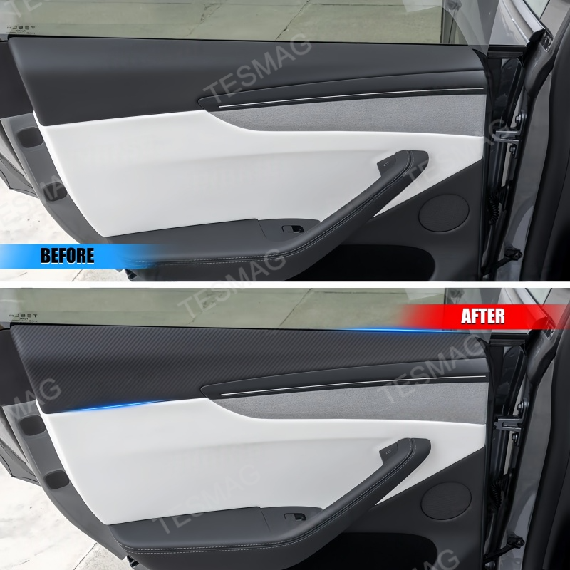 Front Rear Carbon Fiber Upper Door Panel Covers for Tesla Model 3 Highland / Y Juniper