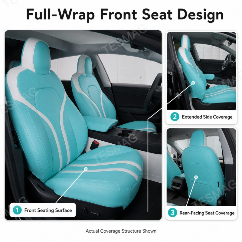 Tiffany Blue Nappa Leather Seat Covers for Tesla Model 3/Y 5-Seater
