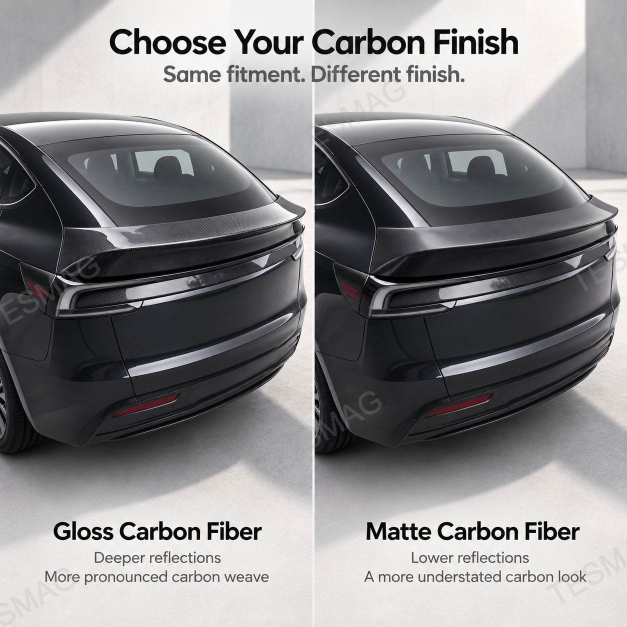 Gloss and matte carbon fiber spoiler finishes compared