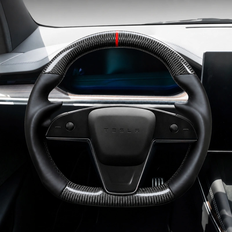 Carbon Fiber Steering Wheel Nappa Leather Handles for Tesla Model X/S