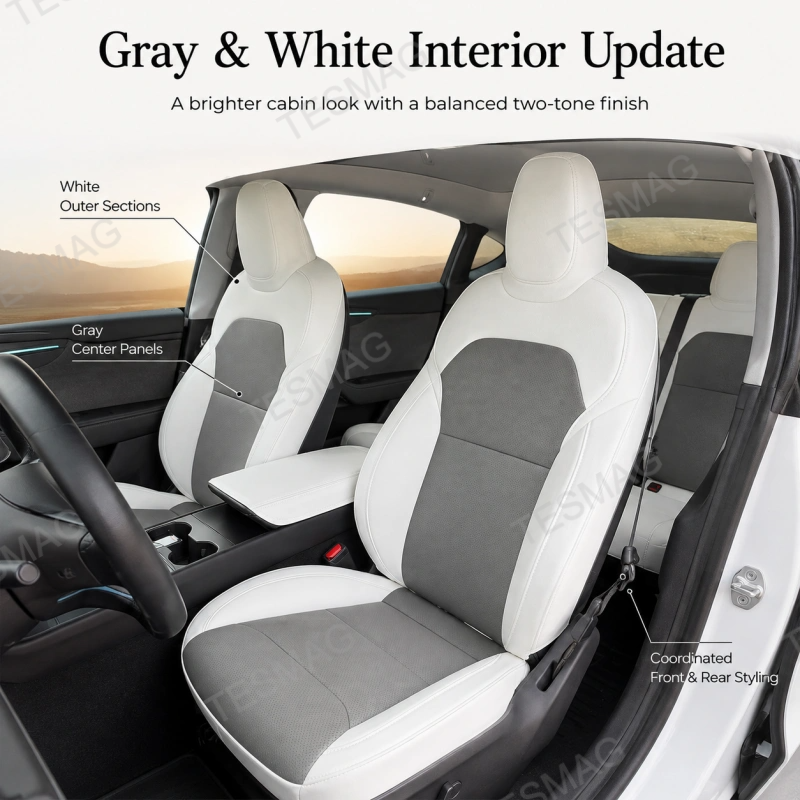 Nappa Leather Seat Covers for Tesla Model Y & Juniper 5-Seater – Gray & White