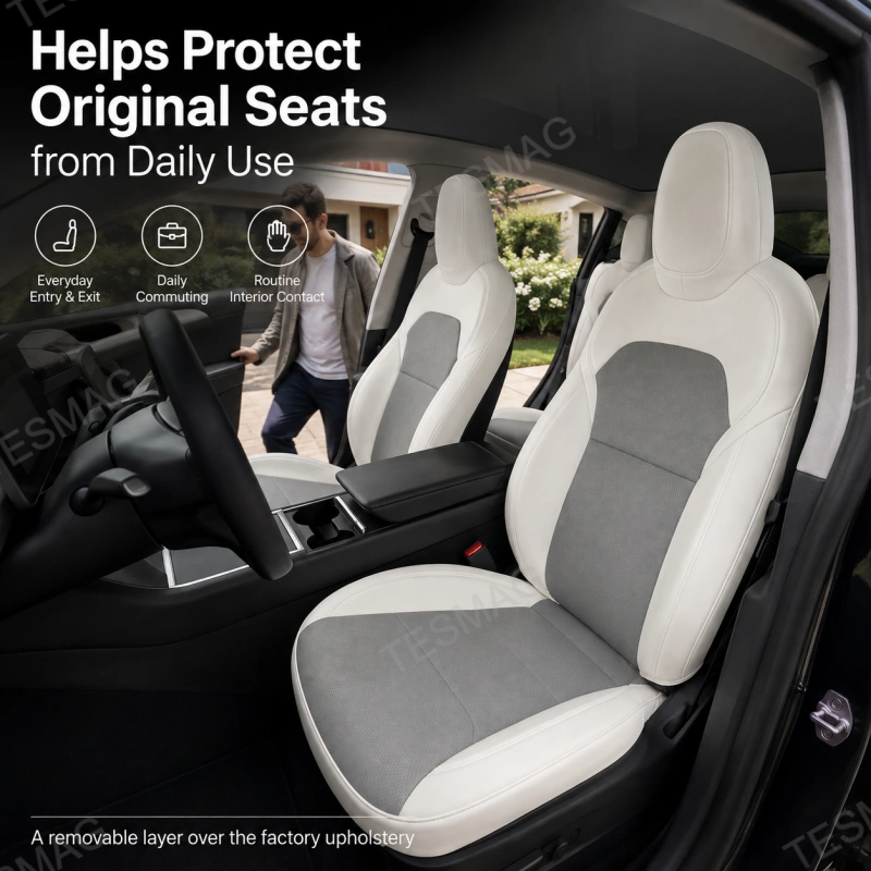 Nappa Leather Seat Covers for Tesla Model Y & Juniper 5-Seater – Gray & White