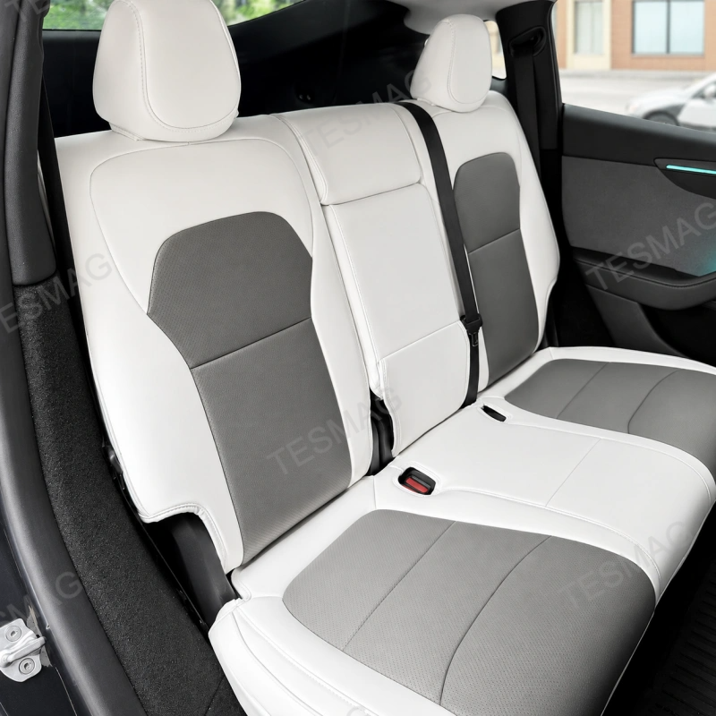 Nappa Leather Seat Covers for Tesla Model Y & Juniper 5-Seater – Gray & White
