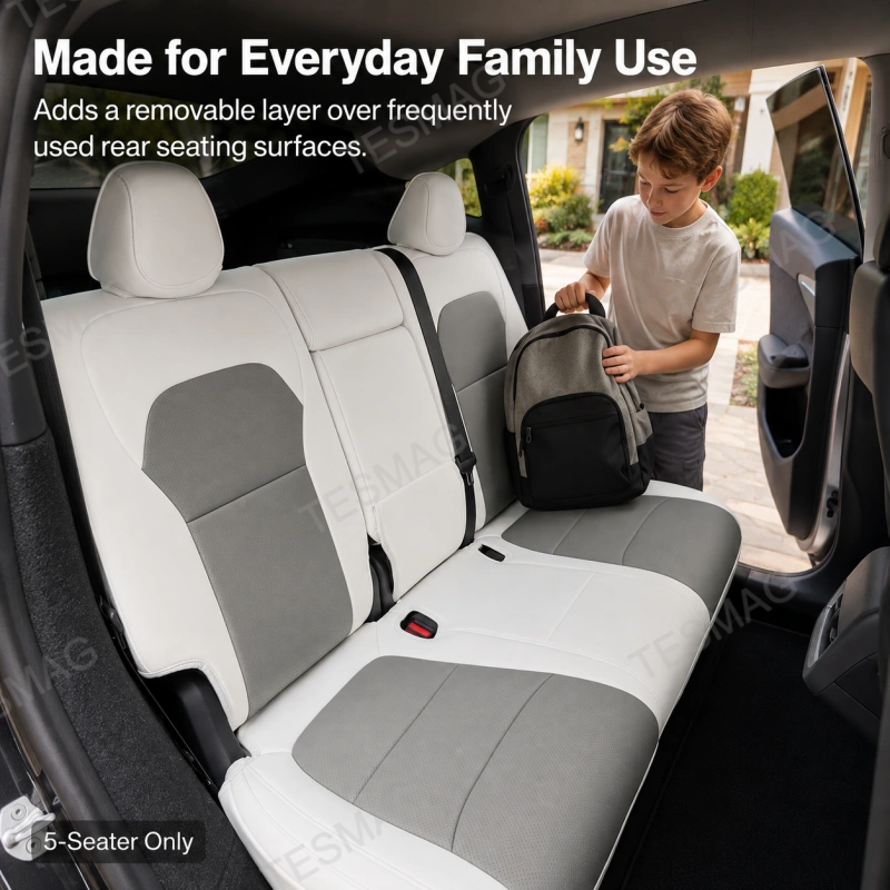 Nappa Leather Seat Covers for Tesla Model Y & Juniper 5-Seater – Gray & White