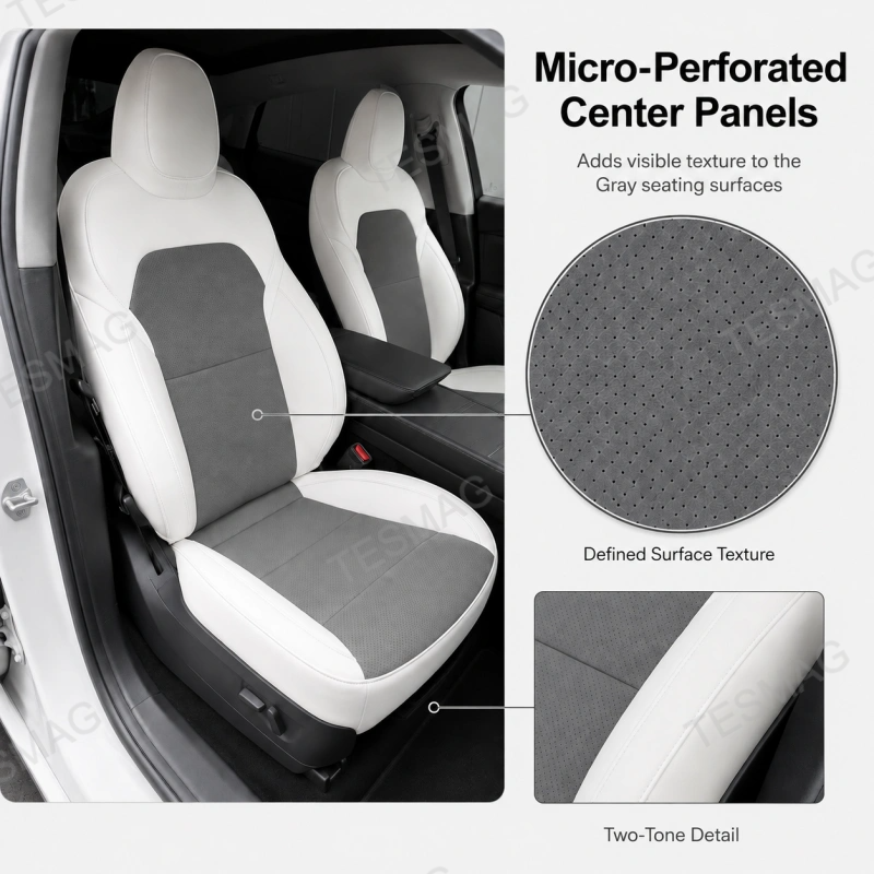 Nappa Leather Seat Covers for Tesla Model Y & Juniper 5-Seater – Gray & White