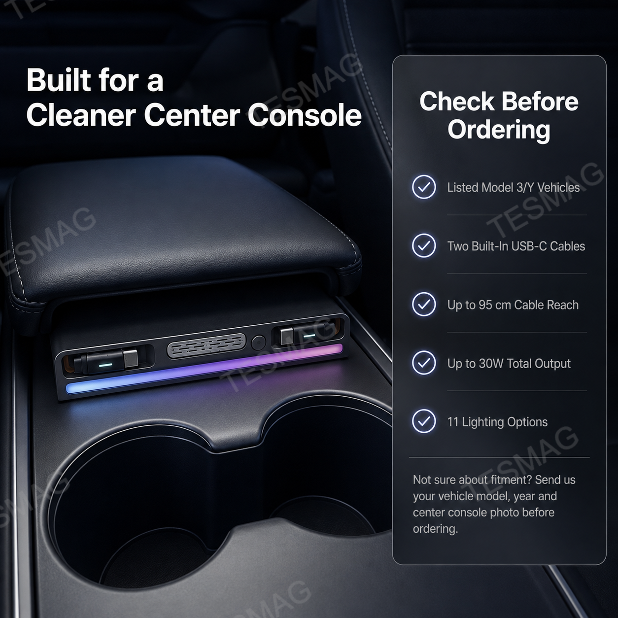 Retractable USB-C Charging Dock with RGB Light & Aroma for Tesla Model 3/Y