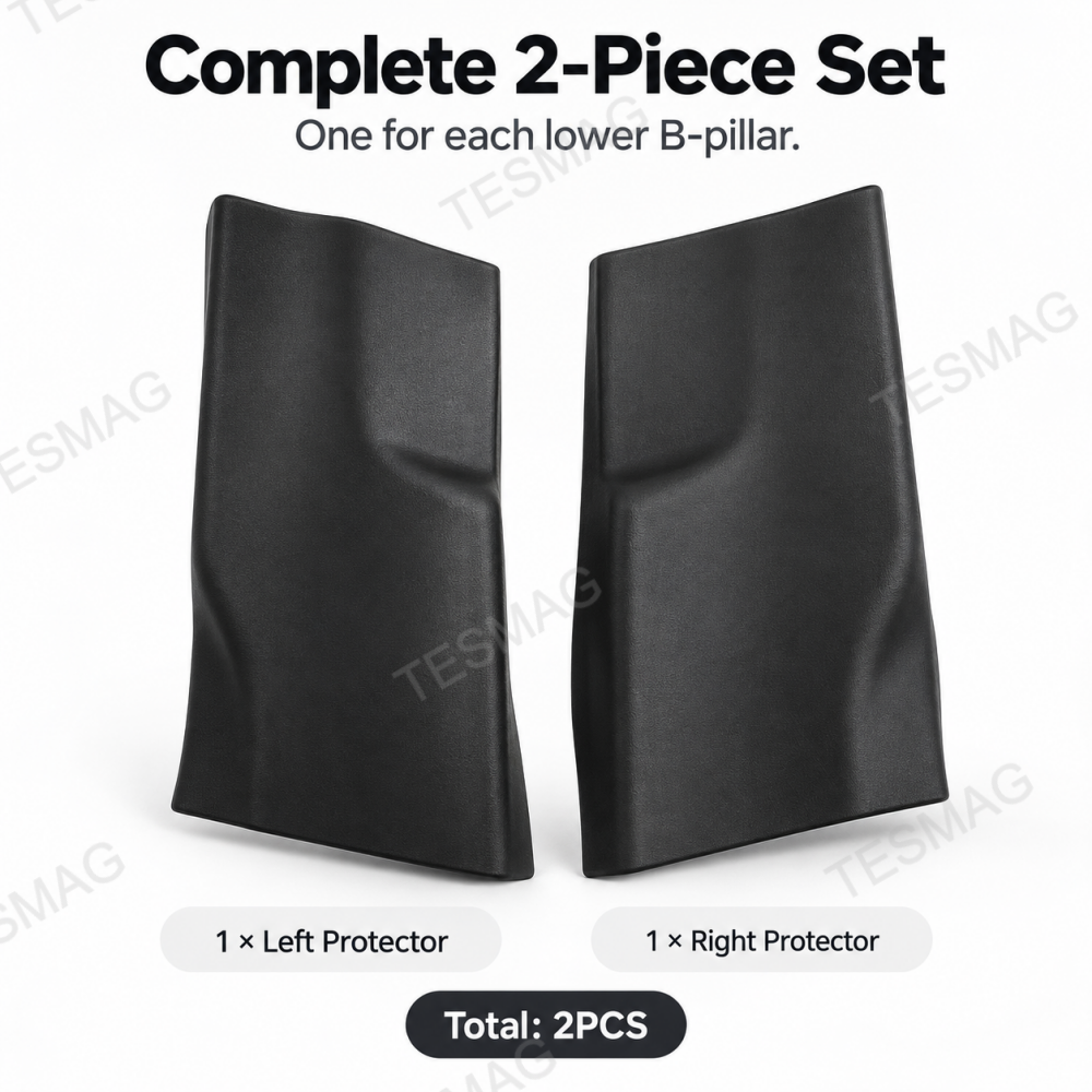Left and right black TPE B-pillar protectors for Tesla Model Y Juniper