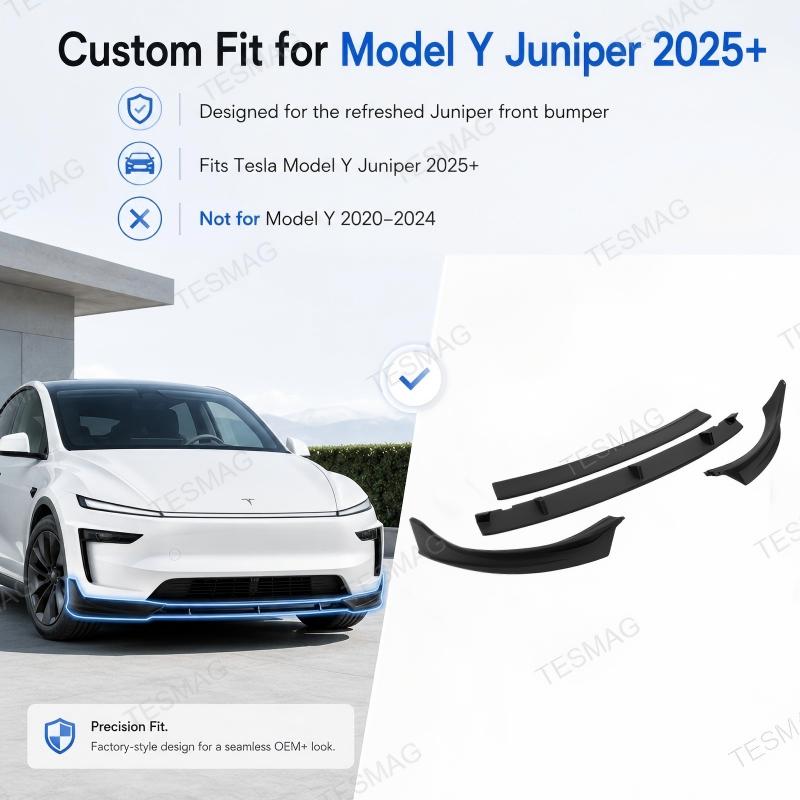 Matte Black Front Bumper Lip Splitter for Tesla Model Y Juniper 2025+ | 4PC ABS Kit