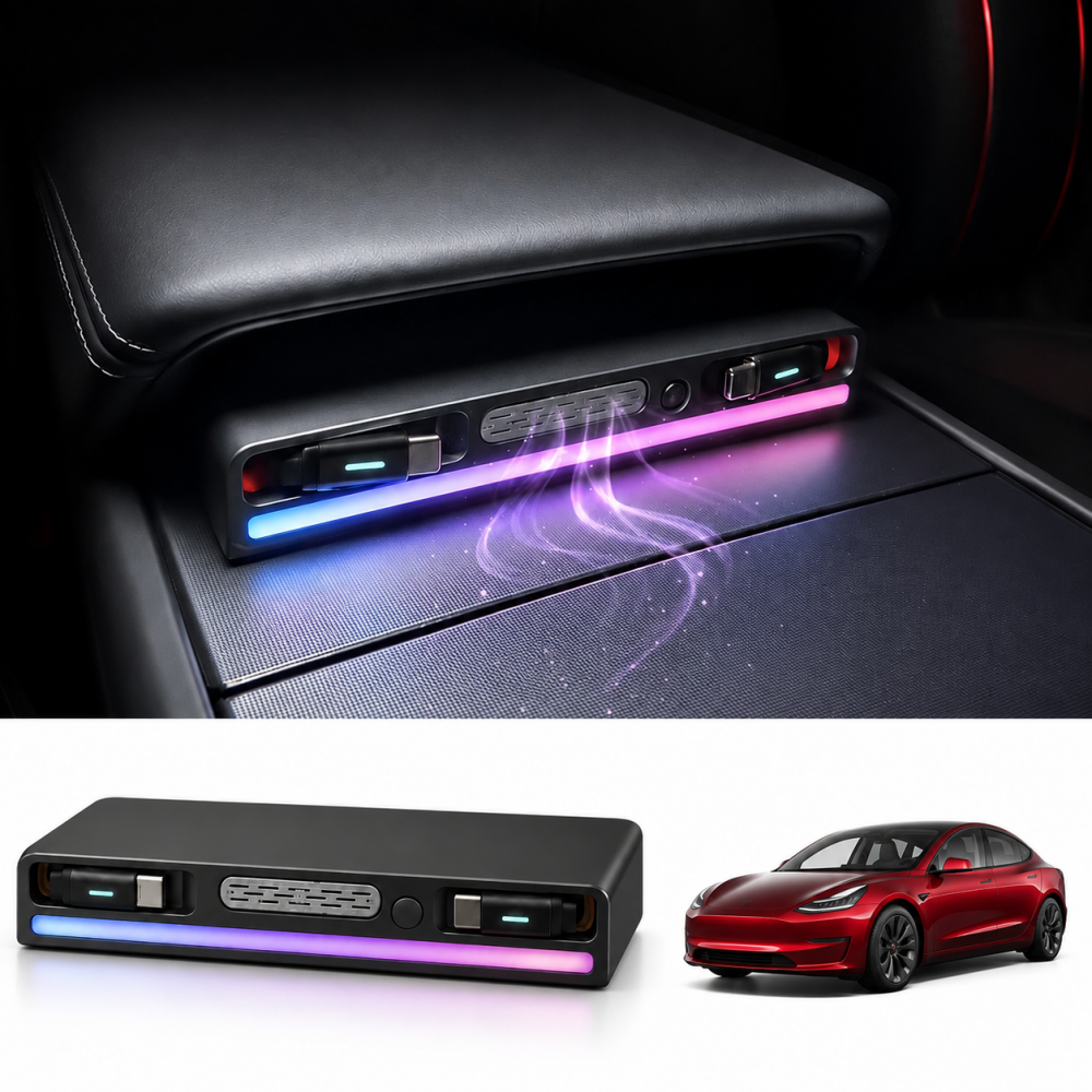 Retractable USB-C Charging Dock with RGB Light & Aroma for Tesla Model 3/Y
