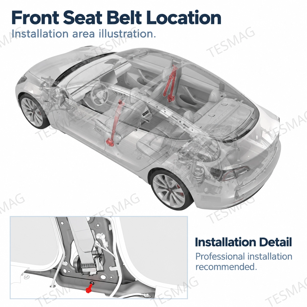 Front Seat Belt Assembly for Tesla Model 3 2017–Oct 2023 | 1105821-C1/1105822-C1