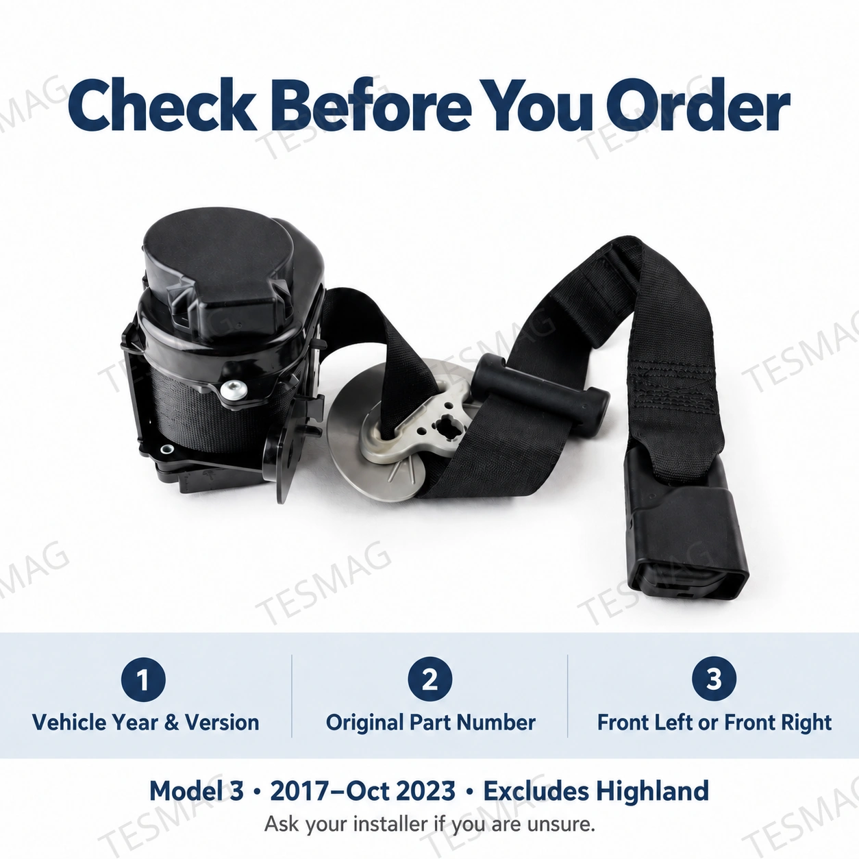 Front Seat Belt Assembly for Tesla Model 3 2017–Oct 2023 | 1105821-C1/1105822-C1