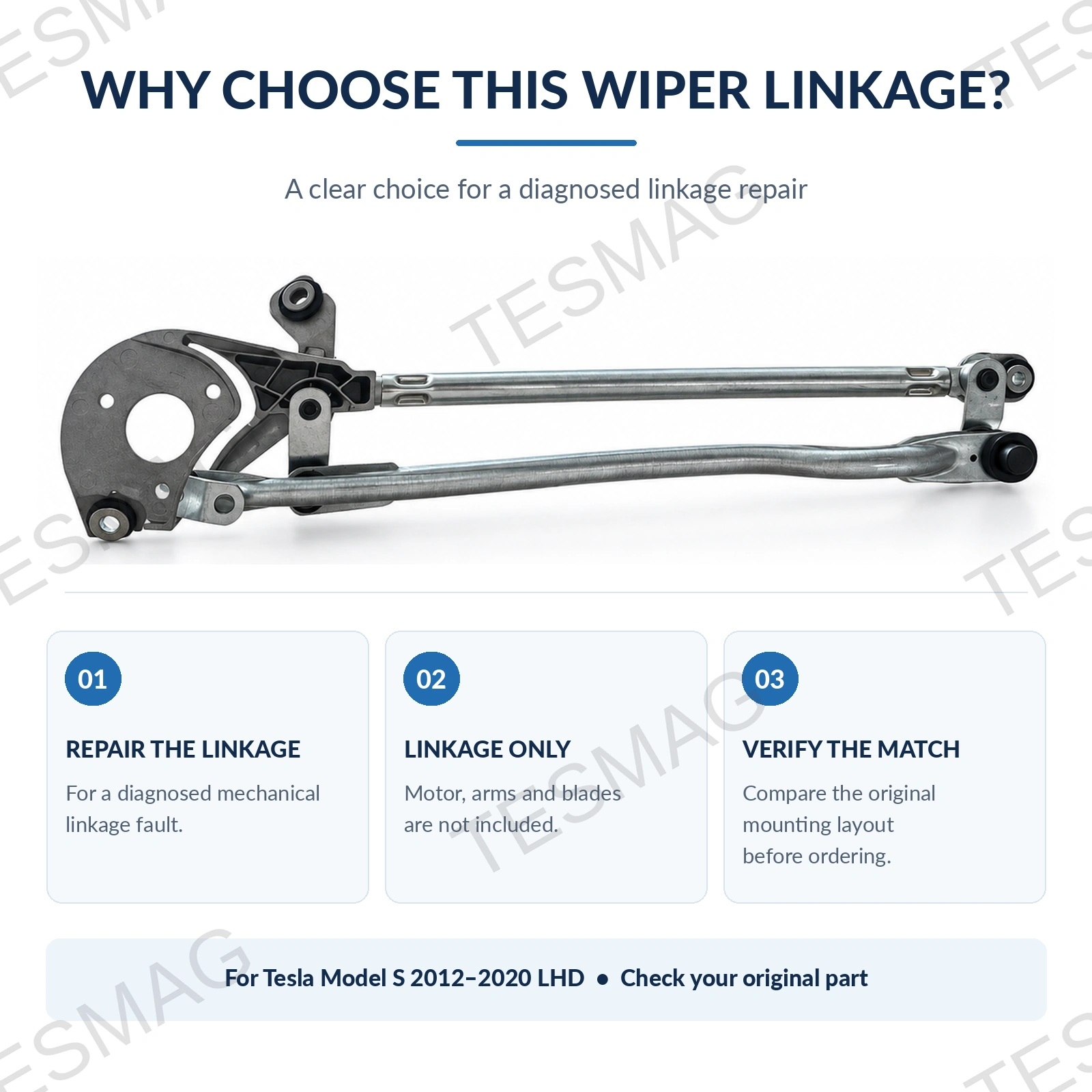Front Wiper Linkage Only for Tesla Model S 2012–2020 LHD | 6005946-00-F