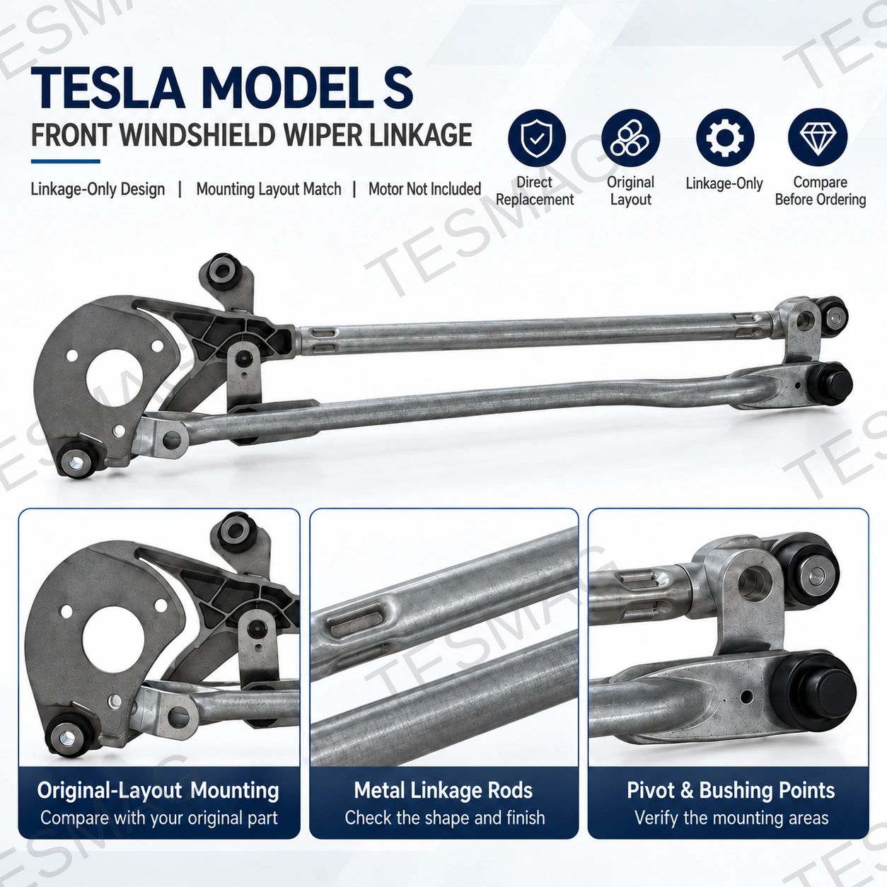 Front Wiper Linkage Only for Tesla Model S 2012–2020 LHD | 6005946-00-F