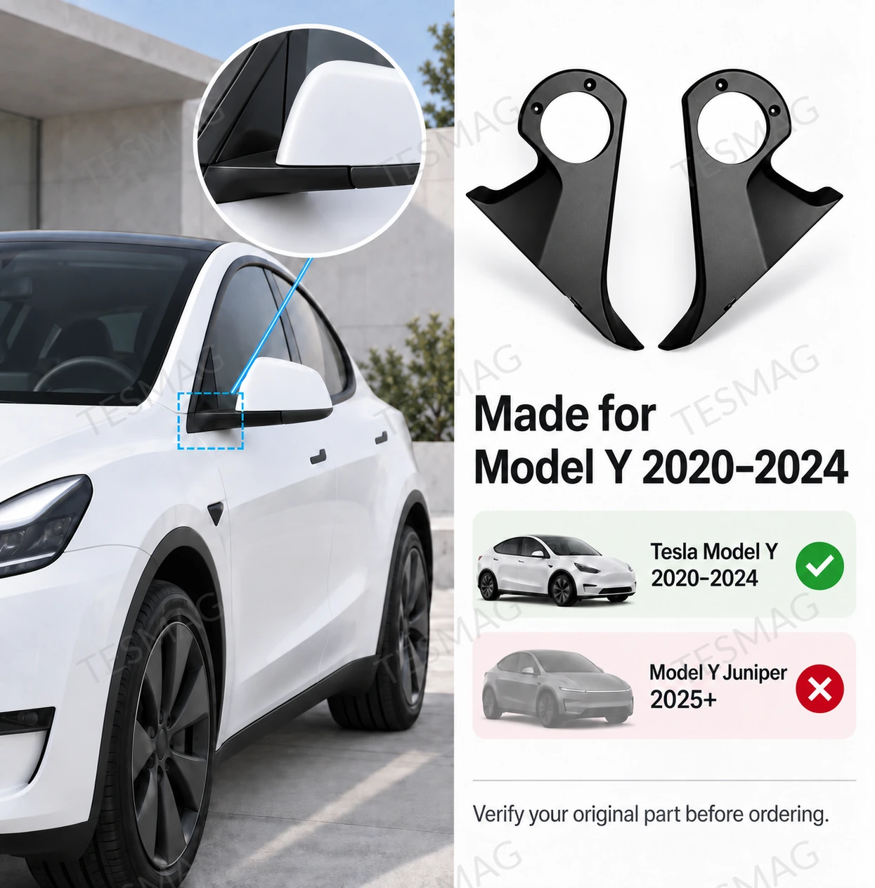 Exterior Door Mirror Mount Upper Cover for Tesla Model 3 2017–2023/ Model Y 2020-2024