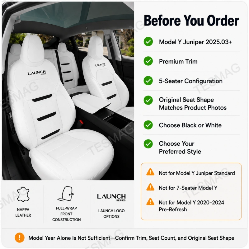 Nappa Leather Seat Covers for Model Y Juniper 2025.03+ Premium 5-Seater