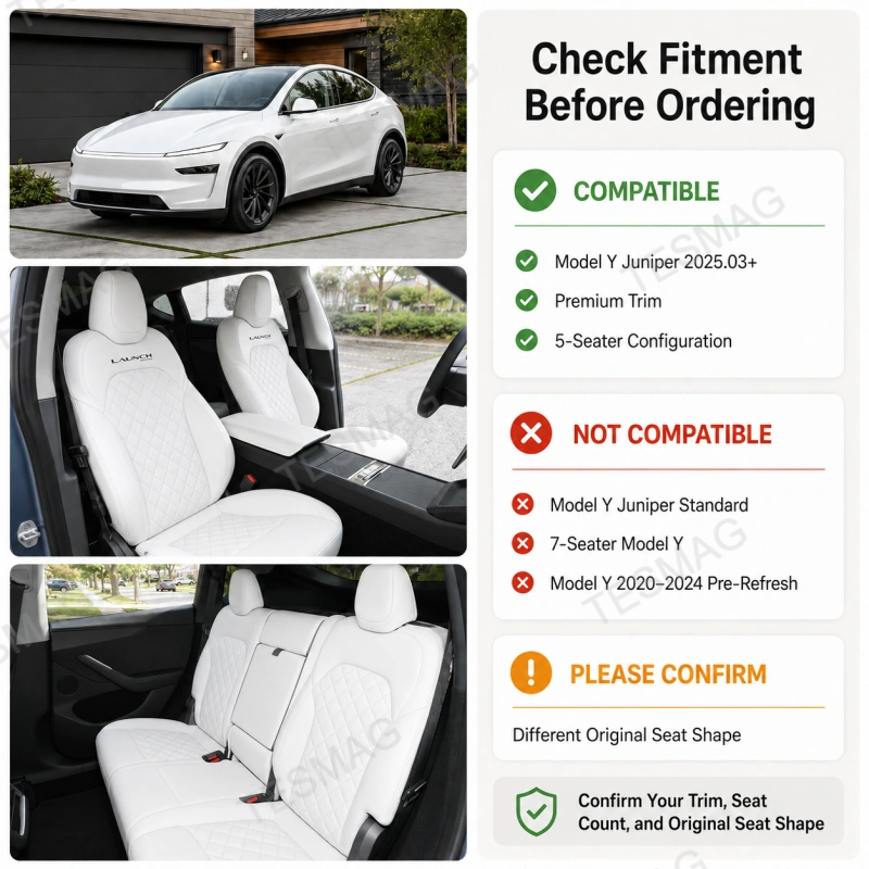 Diamond-Quilted Nappa Leather Seat Covers for Tesla Model Y Juniper Premium 2025.03+