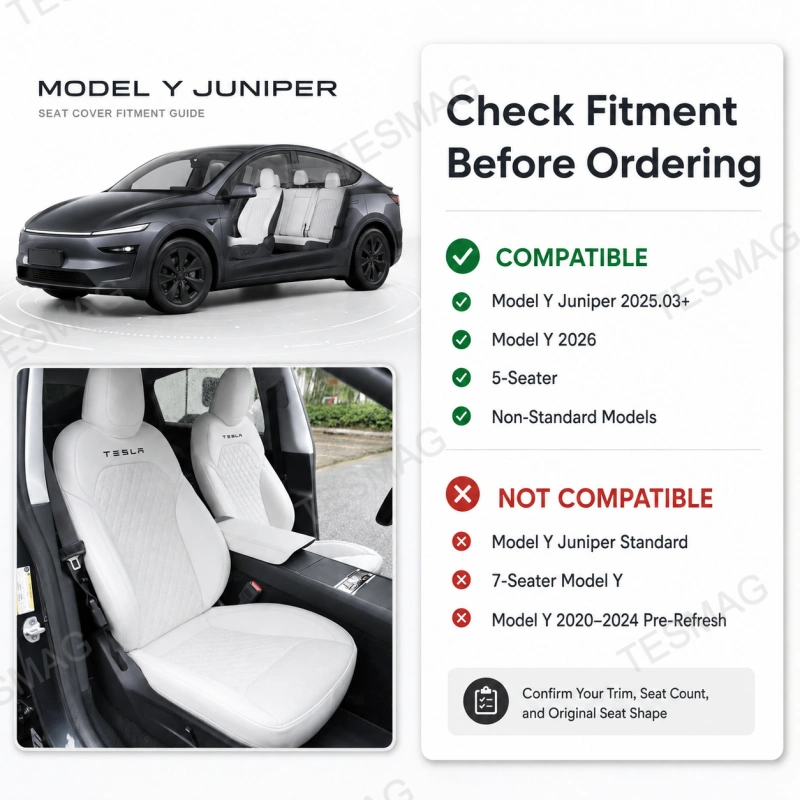Nappa Leather Seat Covers 5 Seater for Tesla Model Y Juniper 2025–2026