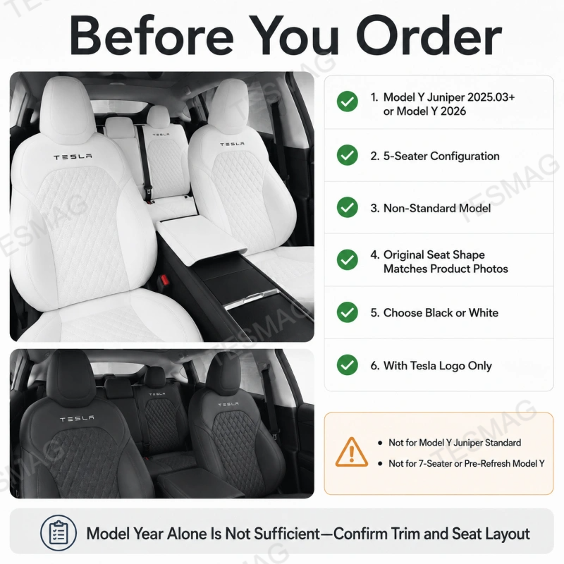 Nappa Leather Seat Covers 5 Seater for Tesla Model Y Juniper 2025–2026