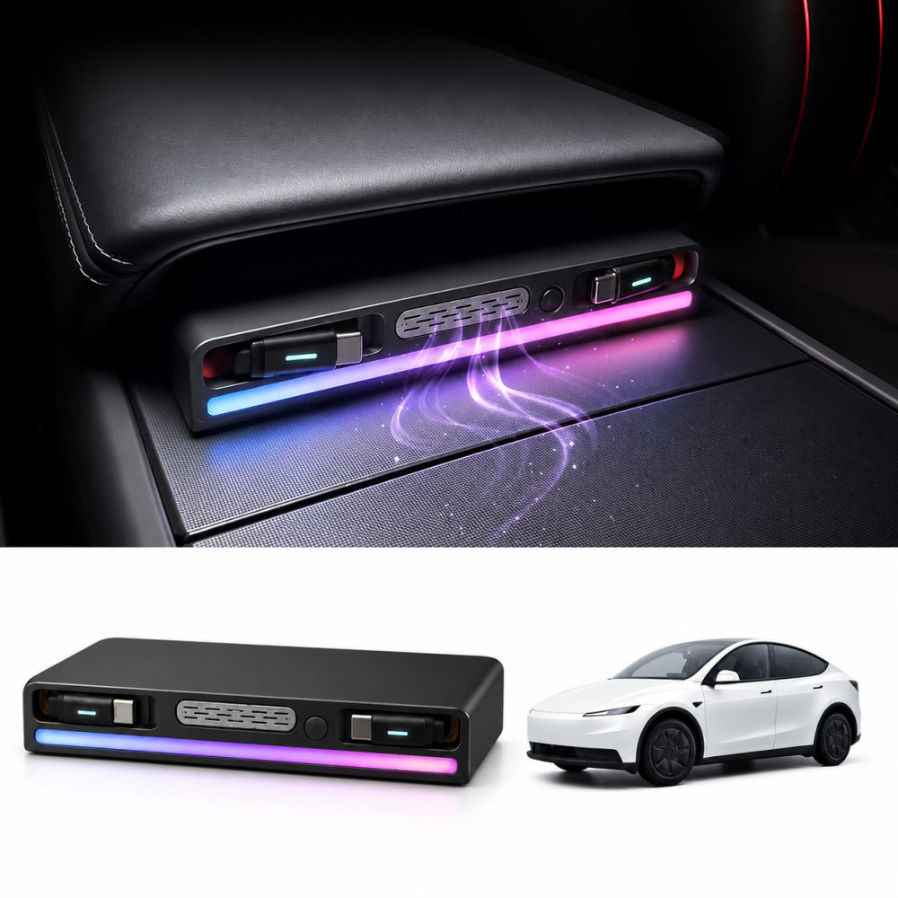 Retractable USB-C Charging Dock with RGB Light & Aroma for Tesla Model 3/Y