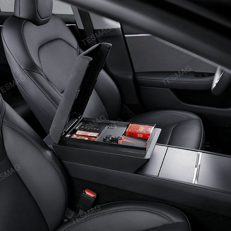Multipurpose Hidden Storage Box with Armrest Cover for Tesla Model 3/Y