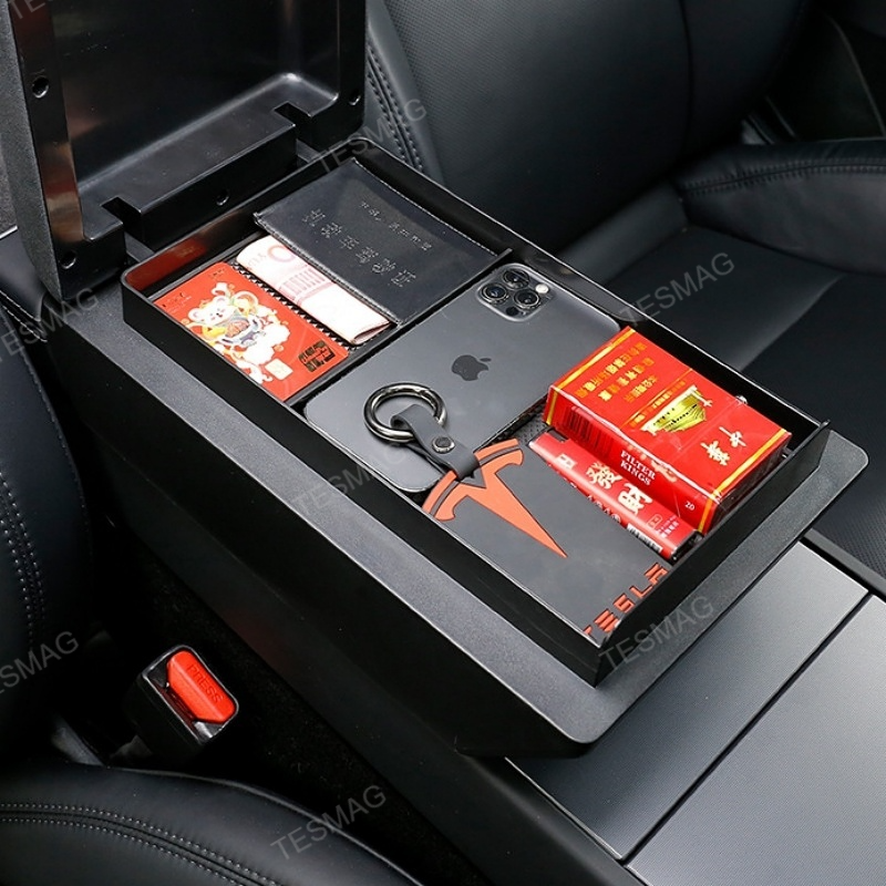 Multipurpose Hidden Storage Box with Armrest Cover for Tesla Model 3/Y