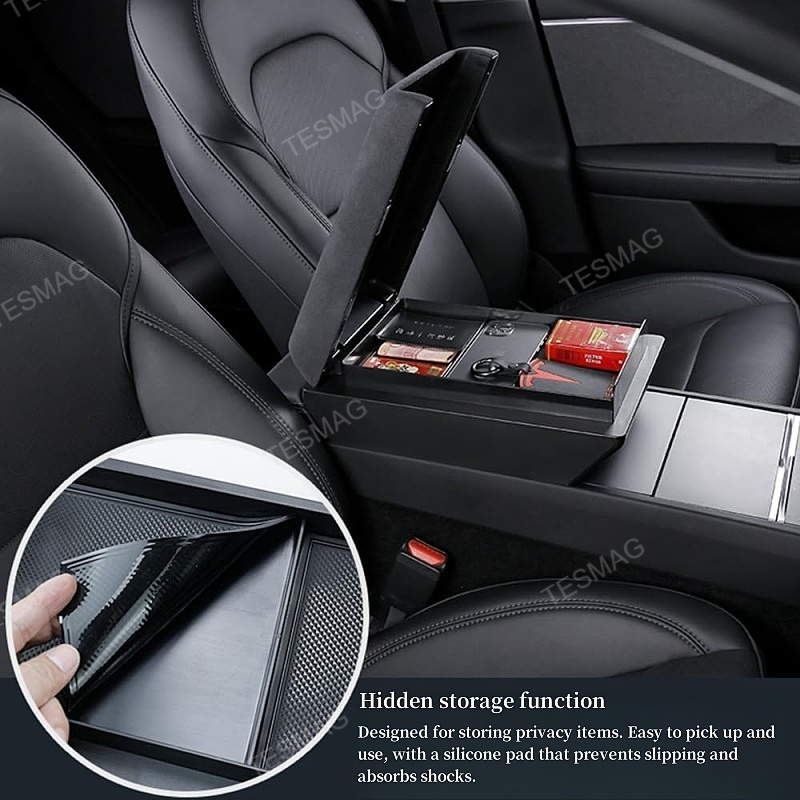 Multipurpose Hidden Storage Box with Armrest Cover for Tesla Model 3/Y