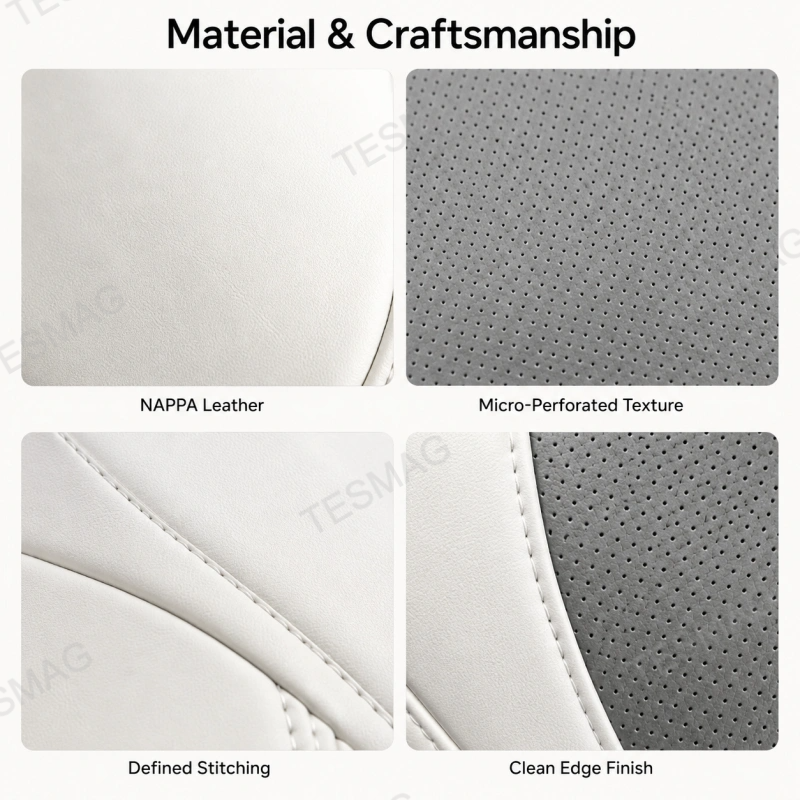 Nappa Leather Seat Covers for Tesla Model Y & Juniper 5-Seater – Gray & White