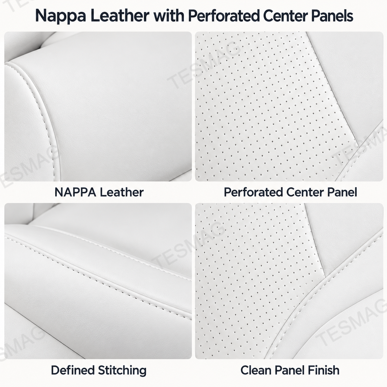NAPPA leather seat cover details showing perforation, stitching and panel finish