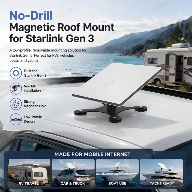 No-Drill Magnetic Roof Mount for Starlink Gen 3 RV Car & Boat Use
