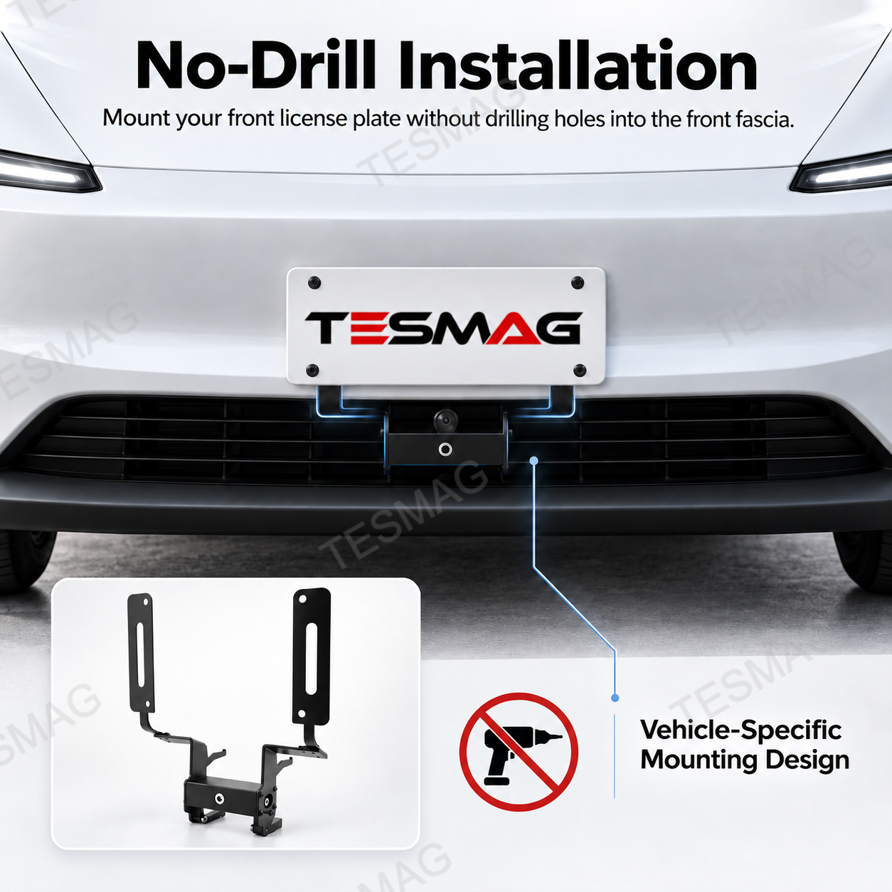 No-Drill Front License Plate Bracket for Tesla Model Y Standard / Model 3 Highland