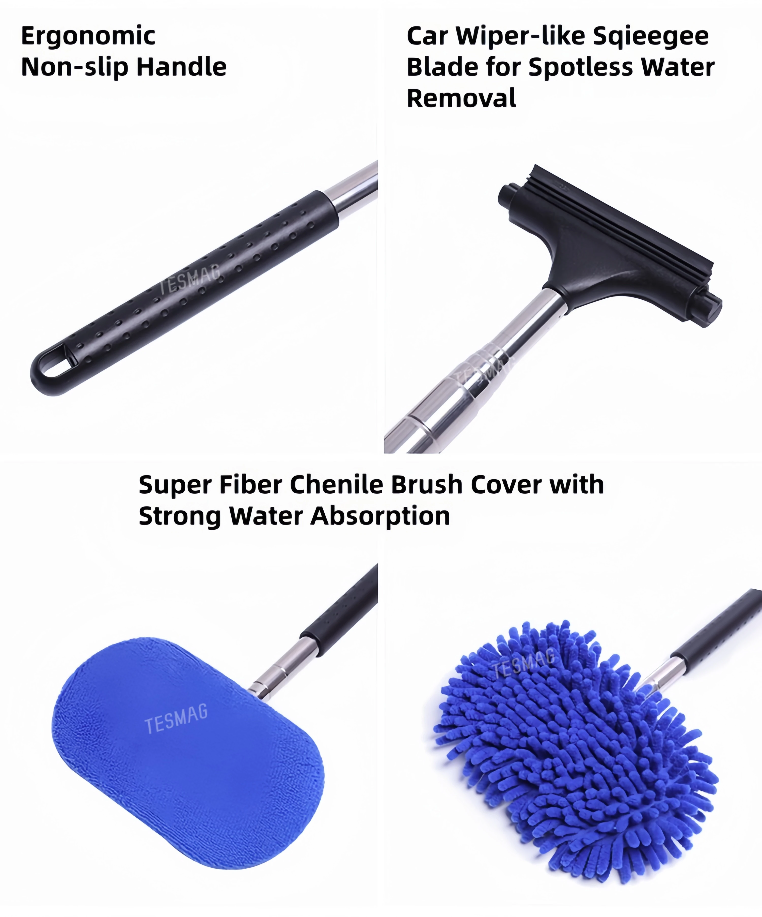 Tesla 3-in-1 Cleaning Kit - Car Windshield Squeegee Microfiber Dust Brush