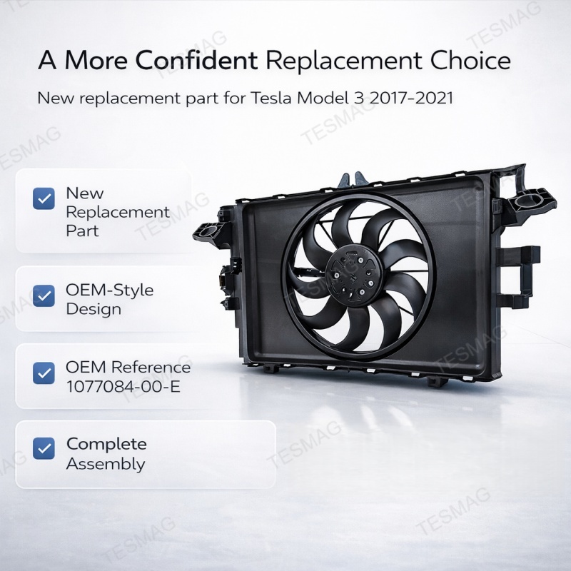 OEM-Style Cooling Fan & Shroud Assembly Replacement for Tesla Model 3 1077084-00-E