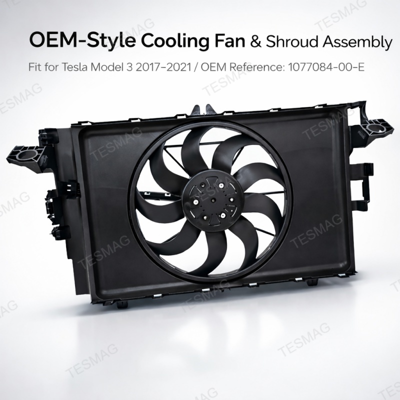 OEM-Style Cooling Fan & Shroud Assembly Replacement for Tesla Model 3 1077084-00-E