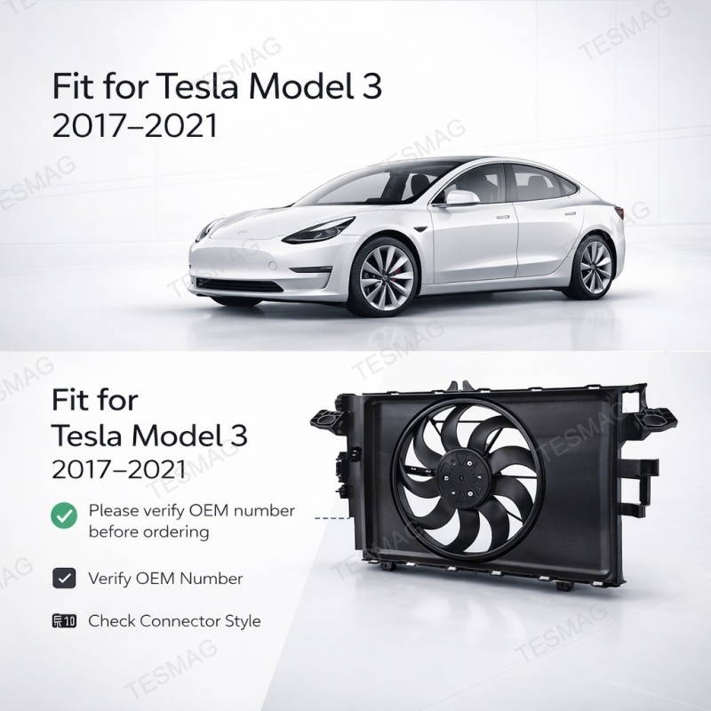 OEM-Style Cooling Fan & Shroud Assembly Replacement for Tesla Model 3 1077084-00-E