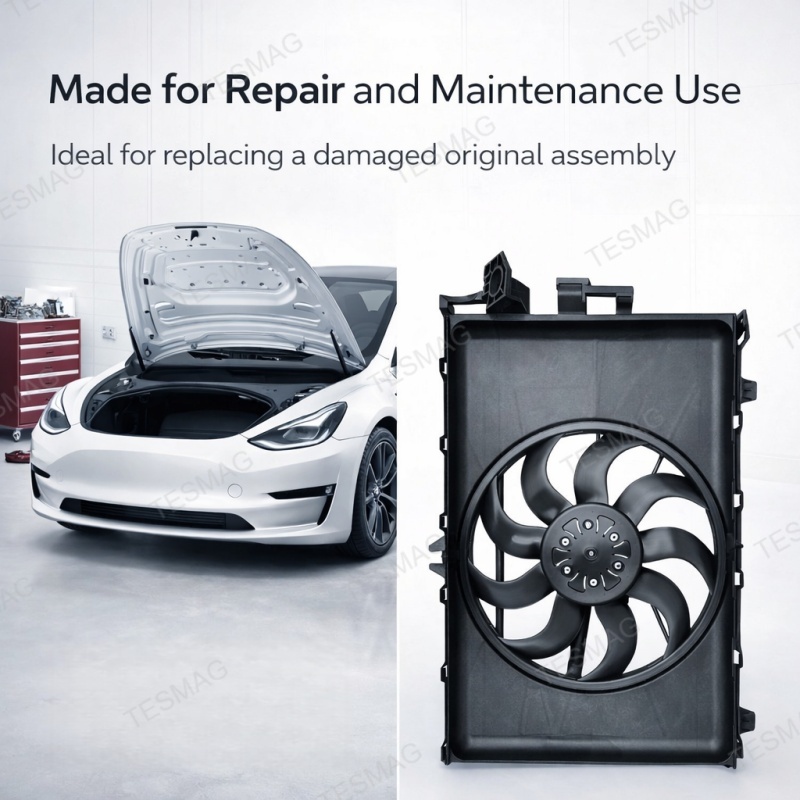 OEM-Style Cooling Fan & Shroud Assembly Replacement for Tesla Model 3 1077084-00-E