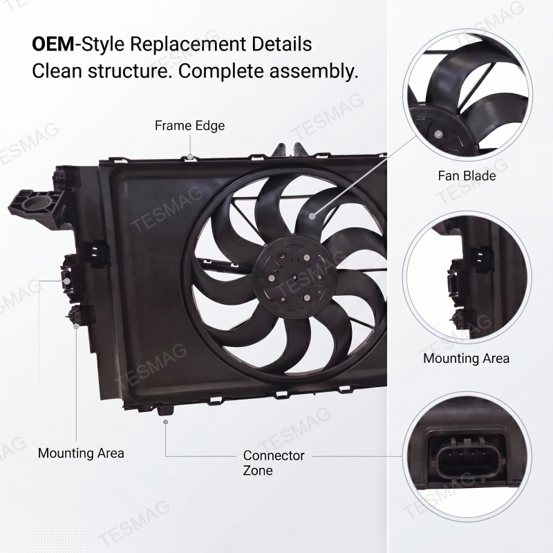 OEM-Style Cooling Fan & Shroud Assembly Replacement for Tesla Model 3 1077084-00-E